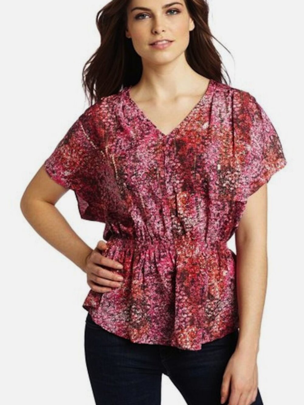 Calving Klein Jeans Pleated Shoulders Floral Top - size Small